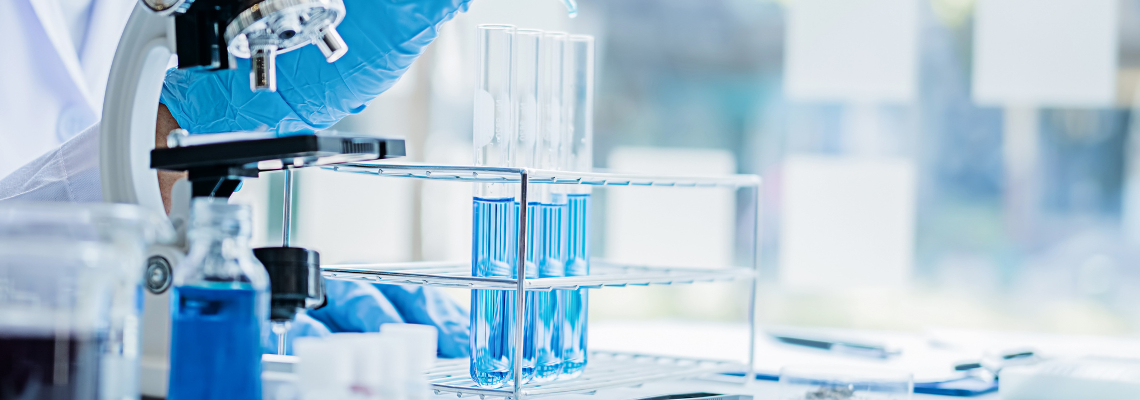 Scientific research is being carried out in a chemistry laboratory using laboratory equipment.